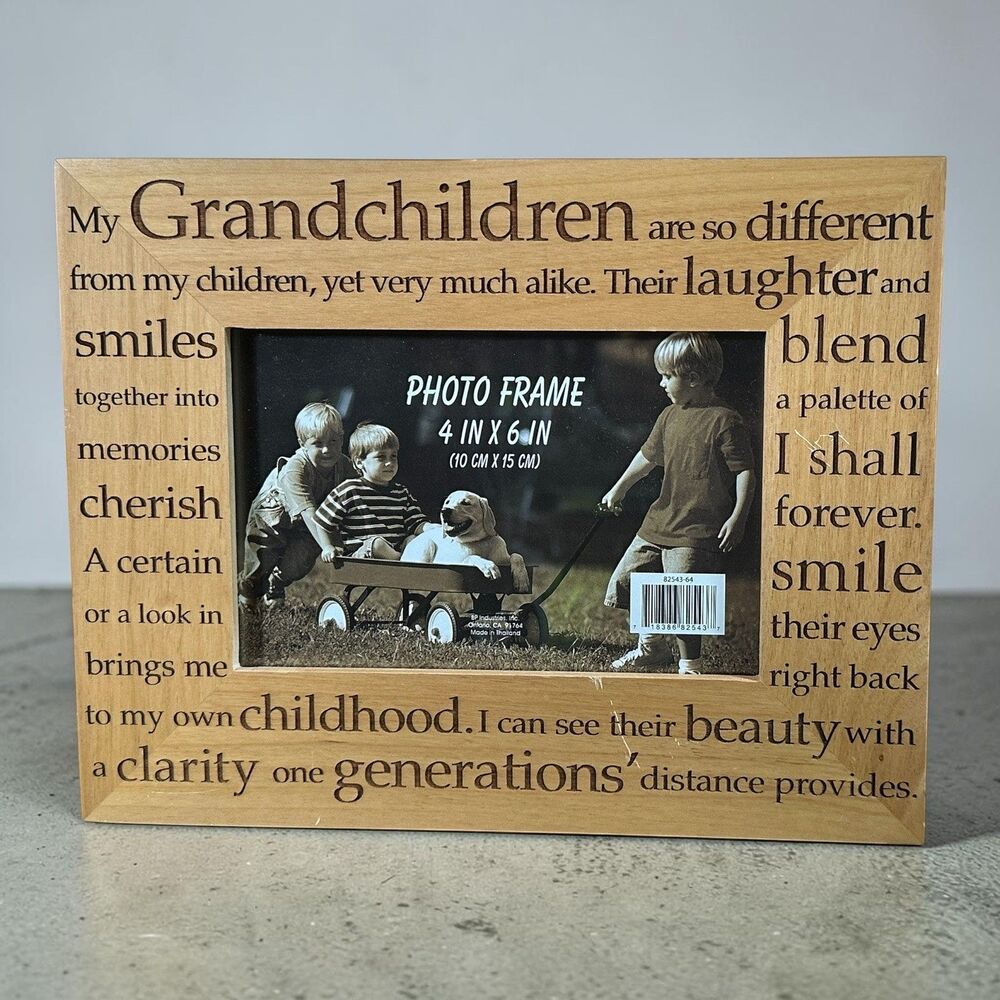 Vintage Wooden "GRANDCHILDREN" Picture Frame Fit 4"x6" Photo (7"x9" Outer)